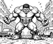 Coloriage Red Hulk dans les rues de la ville