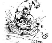 Coloriage Red Hulk d&eacute;truit le char