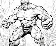 Coloriage Red Hulk en bataille dans la ville