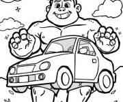 Coloriage Red Hulk et la voiture