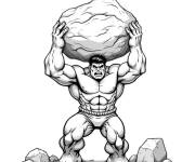 Coloriage Red Hulk levant un rocher