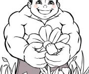 Coloriage Red Hulk romantique devant une fleur