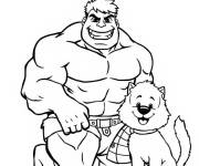 Coloriage Red Hulk souriant avec le chien