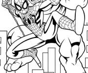 Coloriage Spider Man et Red Hulk dans le ciel