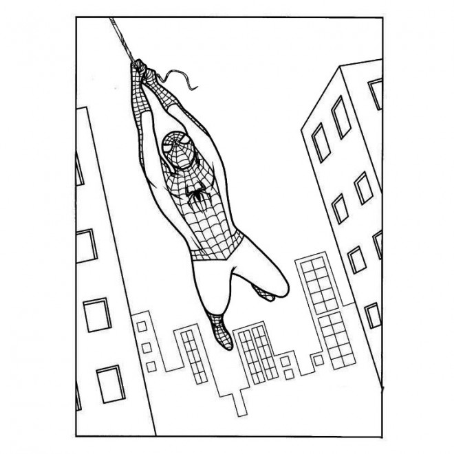 Coloriage et dessins gratuits Spiderman en l'air à imprimer