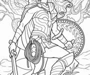 Coloriage La puissante femme Wonder Woman avec son &eacute;p&eacute;e