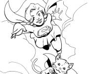 Coloriage Super girl et son chat entre les nuages