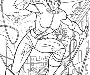 Coloriage Super h&eacute;ro&iuml;ne Catwoman avec Batman dans la cit&eacute;
