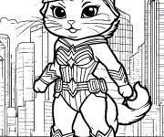 Coloriage Super-heroine chat en style Wonder Woman
