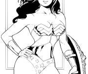 Coloriage et dessins gratuit super h&eacute;ro&iuml;ne tenant un bouclier à imprimer