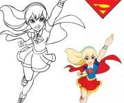 Coloriage Supergirl avec mod&egrave;le en couleurs