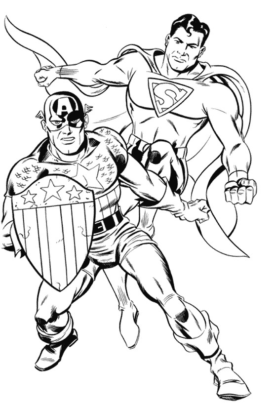 Coloriage et dessins gratuits Super Héros Superman et Captain America à imprimer