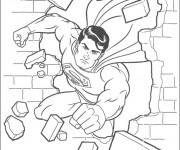 Coloriage Superman d&eacute;moli le mur