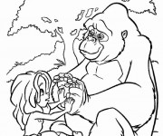 Coloriage Le Petit Tarzan et les chimpanz&eacute;s