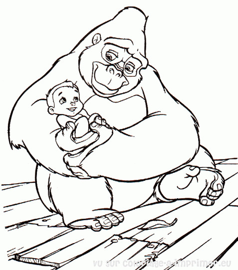 Coloriage et dessins gratuits Tarzan Bébé et La Gorille à imprimer