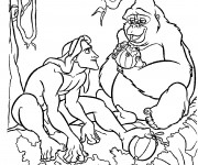 Coloriage et dessins gratuit Tarzan et Kerchak à imprimer