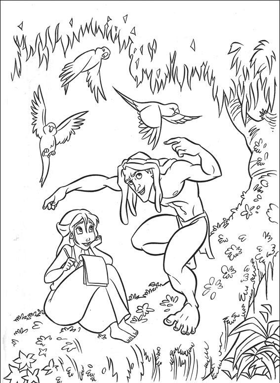 Coloriage et dessins gratuits Tarzan s'amuse avec Jane dans La Nature à imprimer