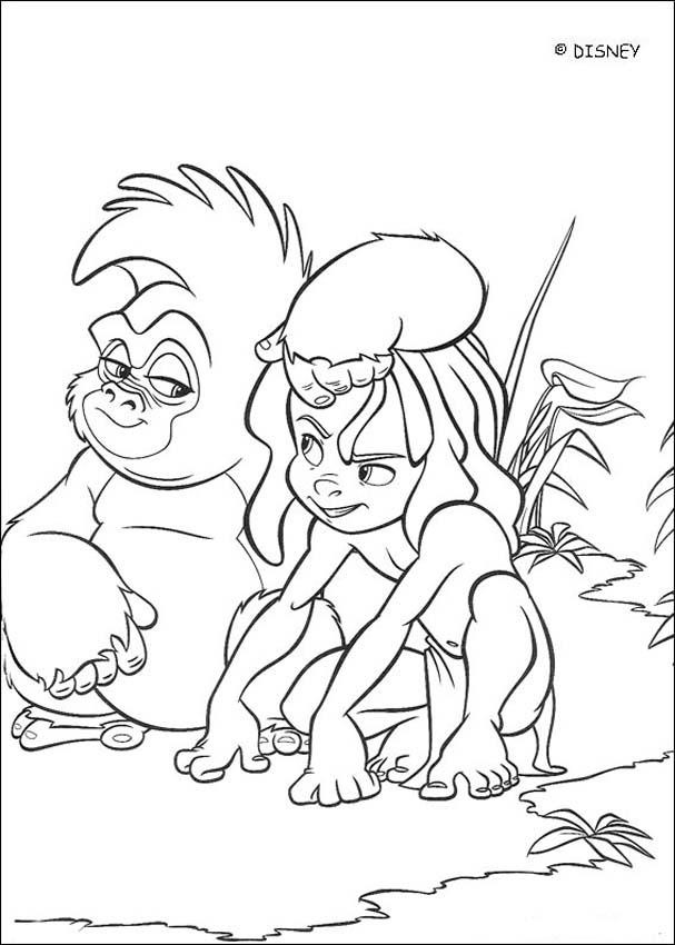 Coloriage et dessins gratuits Terk s'amuse avec le Petit Tarzan à imprimer