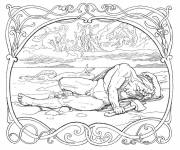 Coloriage Illustration de la mort de Thor et Jörmungandr