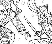 Coloriage Loki attaque Thor