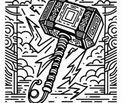 Coloriage Marteau de Thor &agrave; motif