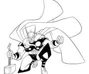 Coloriage Thor assis avec son marteau