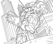 Coloriage Thor au combat contre le monstre dans la ville