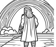Coloriage Thor devant l'arc en ciel
