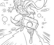 Coloriage Thor en tenu de guerrier avec son marteau