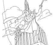 Coloriage Thor en volant sur la ville