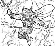Coloriage Thor et l'attaque de la foudre par son marteau