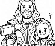 Coloriage Thor et son fr&egrave;re Loki en souriant