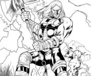 Coloriage Thor lance son marteau pendant le combat