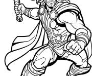 Coloriage Thor pr&ecirc;t &agrave; lancer son marteau de dessin anim&eacute;