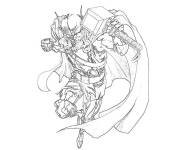 Coloriage Thor se pr&eacute;cipite vers son ennemie