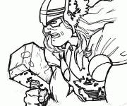 Coloriage Vue proche de Thor avec son marteau