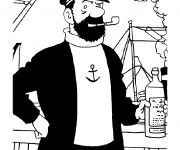Coloriage Capitaine Haddock dans son Bateau