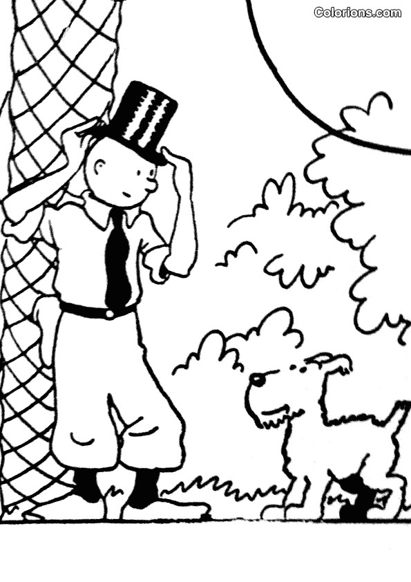 Coloriage et dessins gratuits Tintin en portant un Chapeau original à imprimer