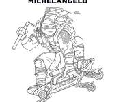Coloriage Michelangelo, son Nunchaku et son patin