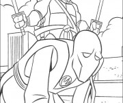 Coloriage Tortue Ninja d&eacute;fait son ennemi