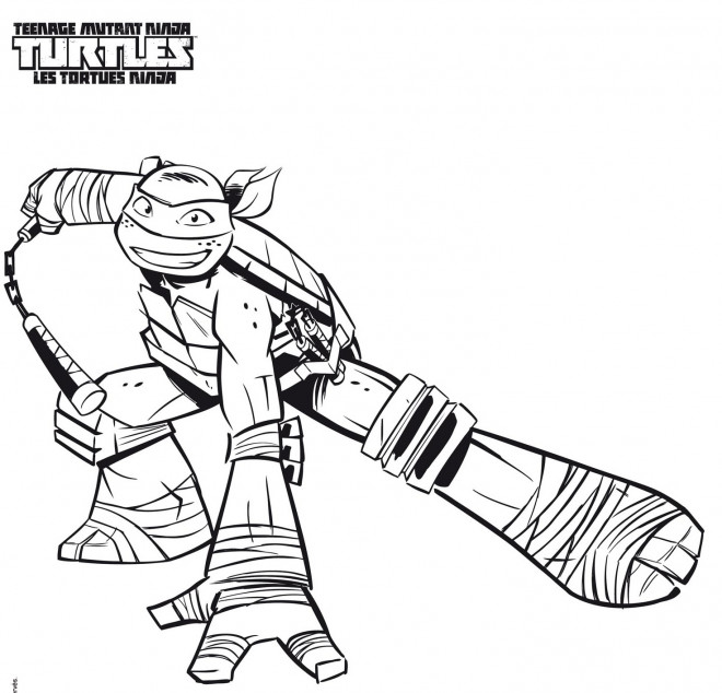 Coloriage Tortue Ninja Leonardo souriant dessin gratuit à imprimer
