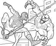 Coloriage Les super-h&eacute;ros Venom et Spider-Man en pleine bataille