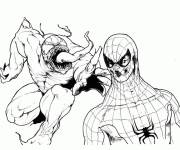 Coloriage Venom qui attrape Spiderman dans un sc&egrave;ne du film Marvel