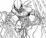 Coloriage Venom Spiderman en volant dans la ville