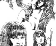 Coloriage et dessins gratuit Princesse Xena en diff&eacute;rentes positions à imprimer