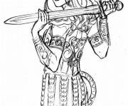 Coloriage et dessins gratuit Xena avec l'&eacute;p&eacute;e su les &eacute;paules à imprimer