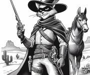 Coloriage Chat Zorro tenant son pistolet avec son cheval