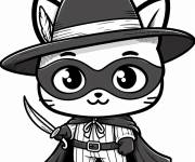 Coloriage Chaton mignon Zorro masqu&eacute;