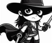 Coloriage Fille d&eacute;guis&eacute; en Zorro chibi