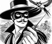 Coloriage Image réaliste de Zorro avec un petit oiseau